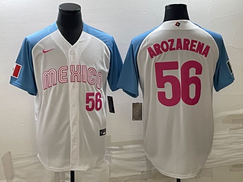 Men 2023 World Cub Mexico #56 Arozarena White blue Nike MLB Jersey12
